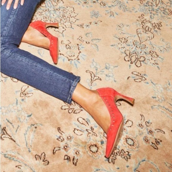 Pelle Moda Iria Pointed Toe Pump in Flame Red Suede - Picture 2 of 16